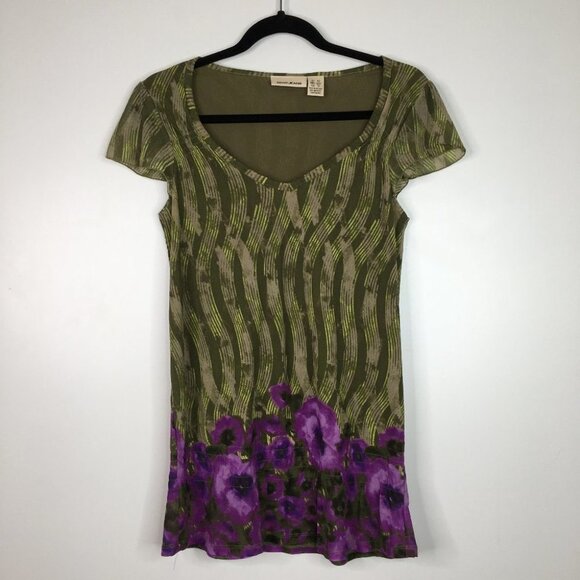 DKNY Jeans Floral Top Olive Purple Size XS - Picture 1 of 10